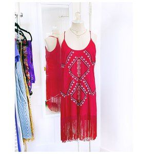 [ ARK & CO. ] Red Fringe Dress